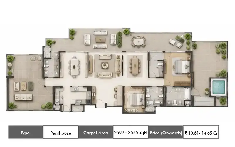 Lodha Riservo Penthouse floor plan, 2599 sq ft carpet area
