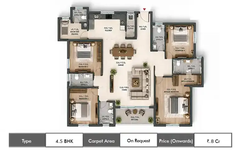 Lodha Riservo 4.5 BHK floor plan, sq ft carpet area